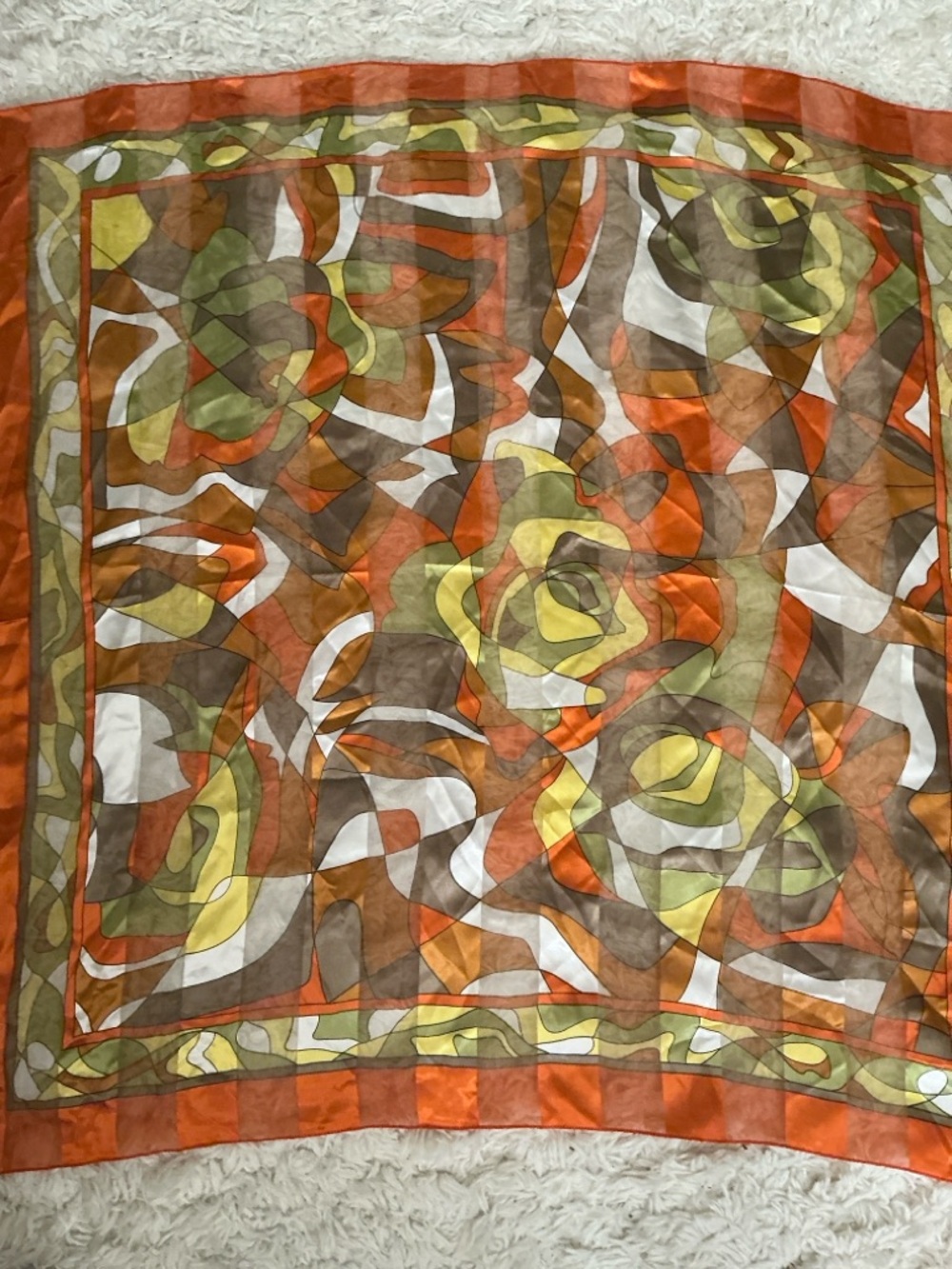 VINTAGE 60s 70s Jumbo Orange Abstract Scarf
